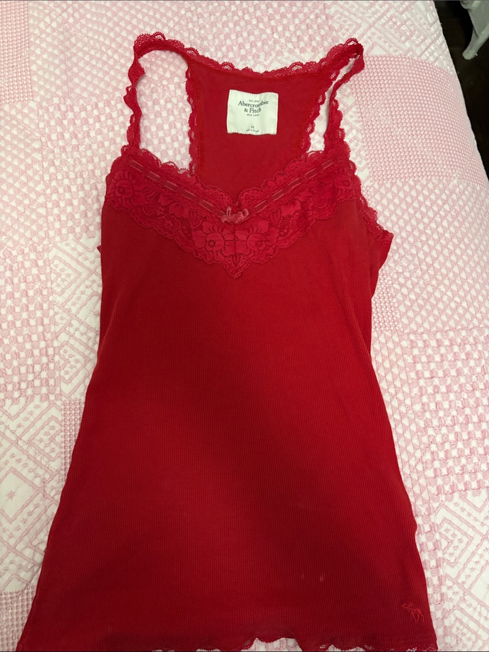 Abercrombie & Fitch Red Lace-Trim Ribbed Camisole